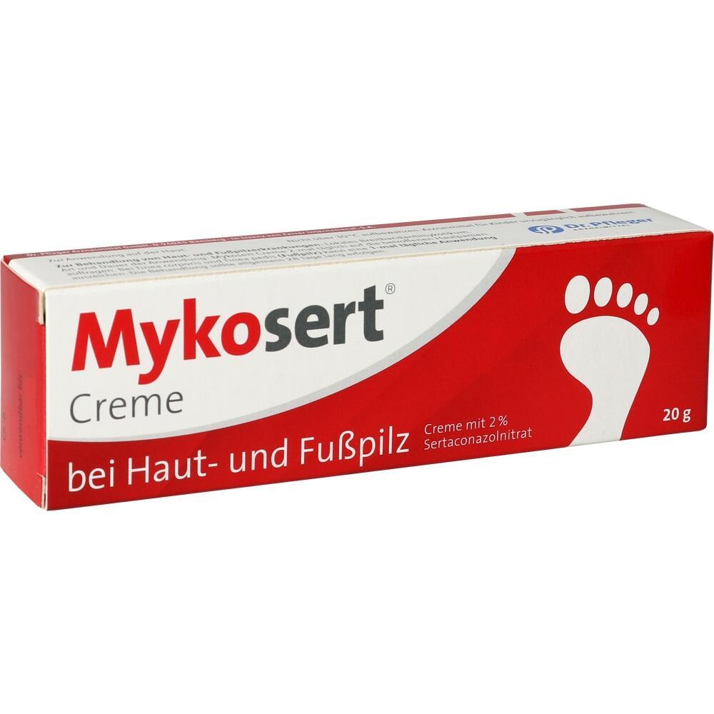 Rote Verpackung einer Creme gegen Haut- und Fu&szlig;pilz mit einem Fu&szlig;symbol.