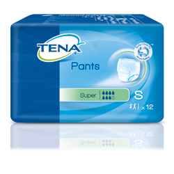 Eine Packung blaue TENA Pants, Größe S, 12 Stück.