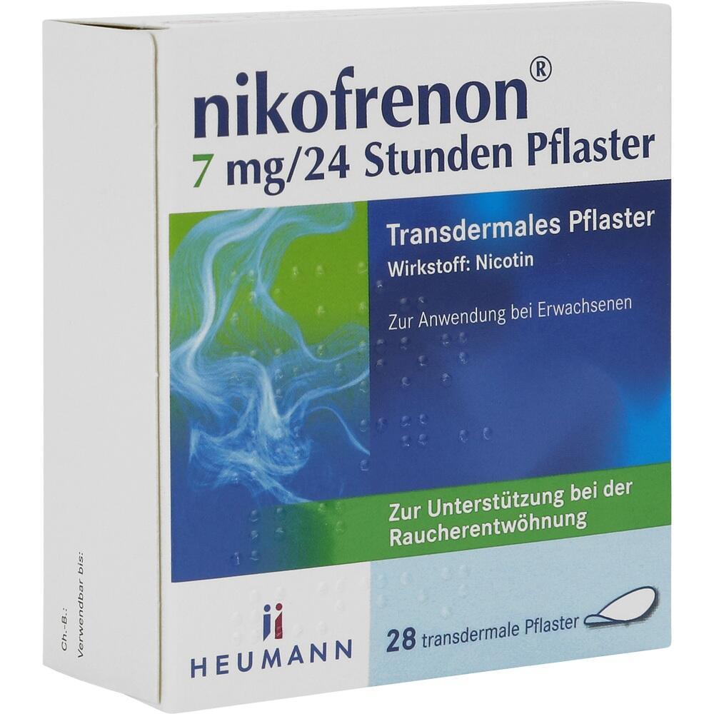 Verpackung eines Nikotinpflasters zur Raucherentwöhnung für Erwachsene.