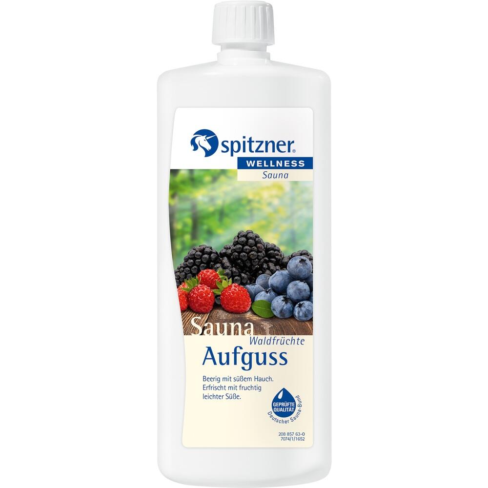 Eine Flasche Sauna-Aufguss mit Waldfr&uuml;chte-Duft von Spitzner.