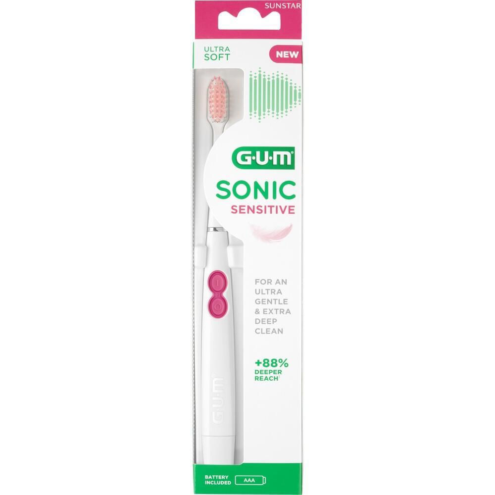 Elektrische Zahnb&uuml;rste in wei&szlig;er Verpackung mit rosa Details.