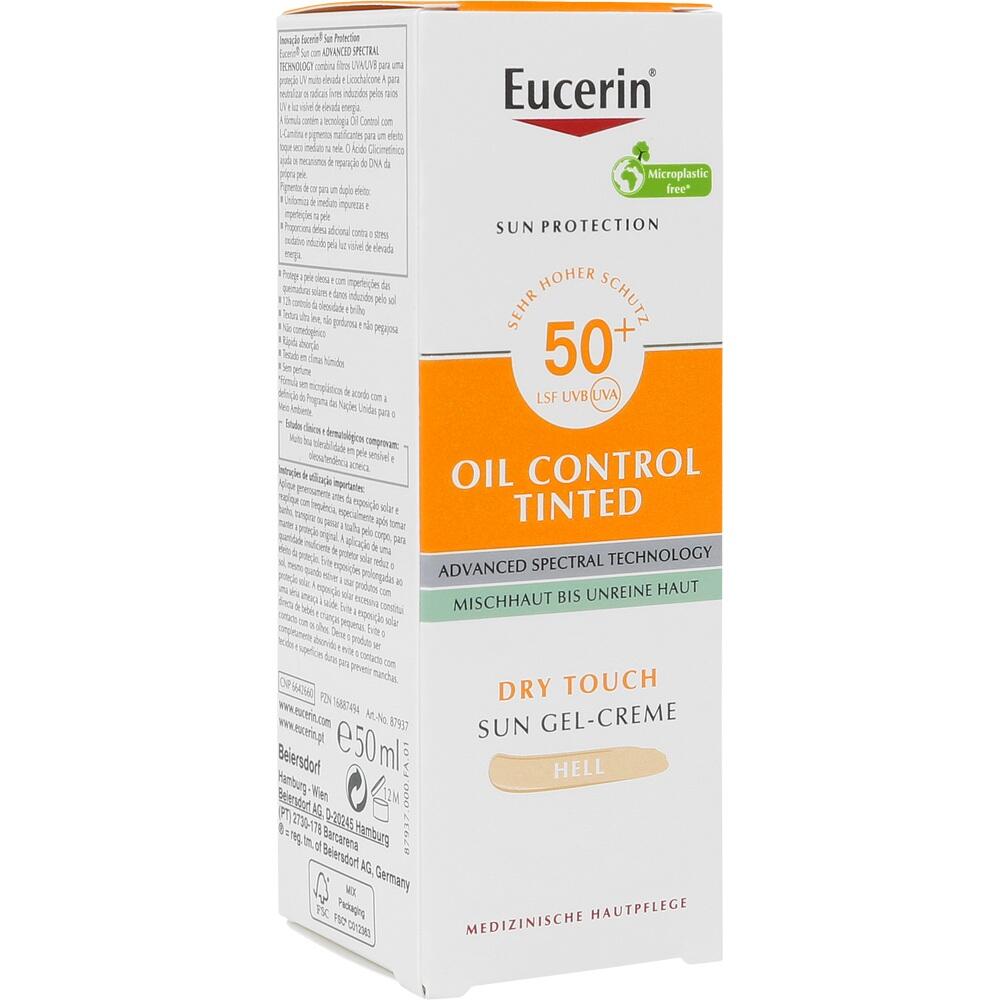 Sonnencreme Eucerin Oil Control Tinted, LSF 50+, f&uuml;r Mischhaut bis unreine Haut.
