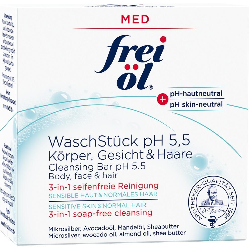 Verpackung einer seifenfreien Reinigungsseife f&uuml;r K&ouml;rper, Gesicht und Haare mit pH 5,5.