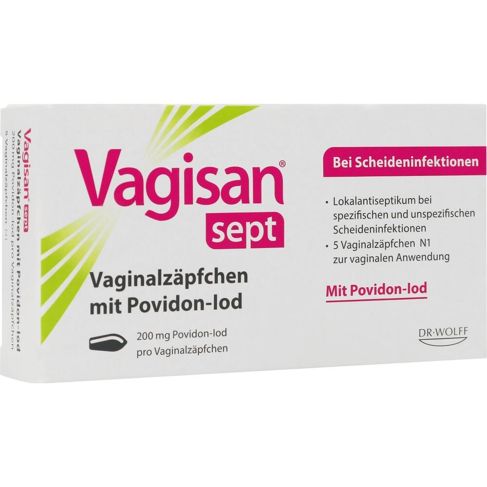 Verpackung von Vagisan Vaginalz&auml;pfchen zur Behandlung von Scheideninfektionen.