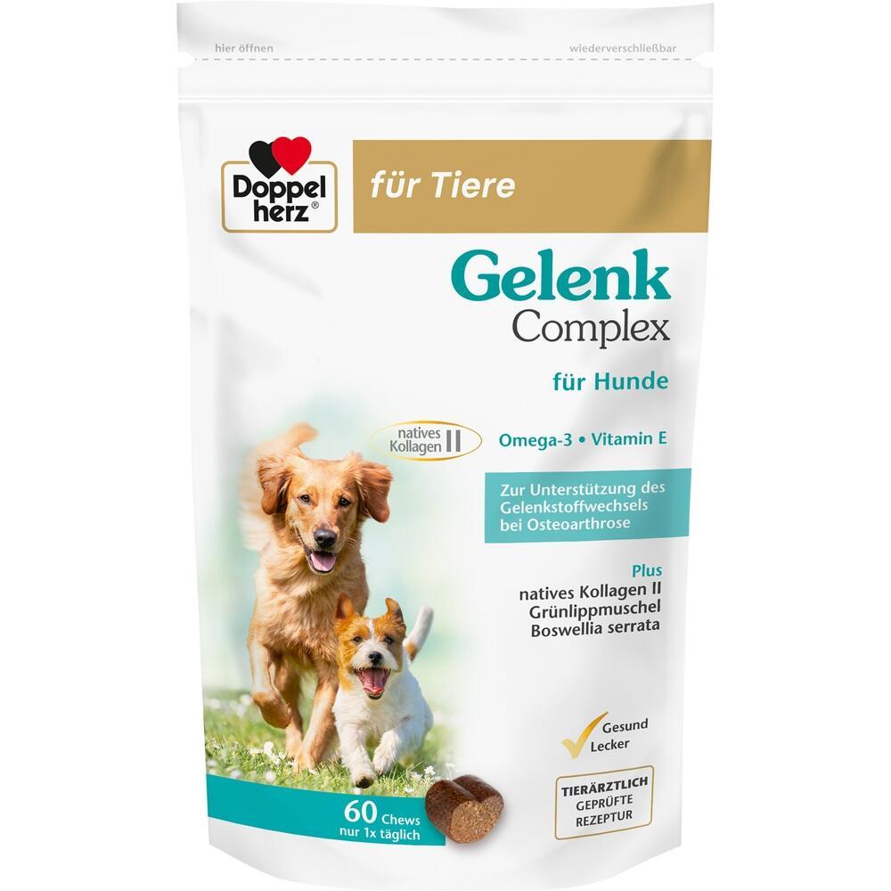 Beutel mit Nahrungserg&auml;nzung f&uuml;r Hunde, unterst&uuml;tzt Gelenke, zeigt zwei spielende Hunde.