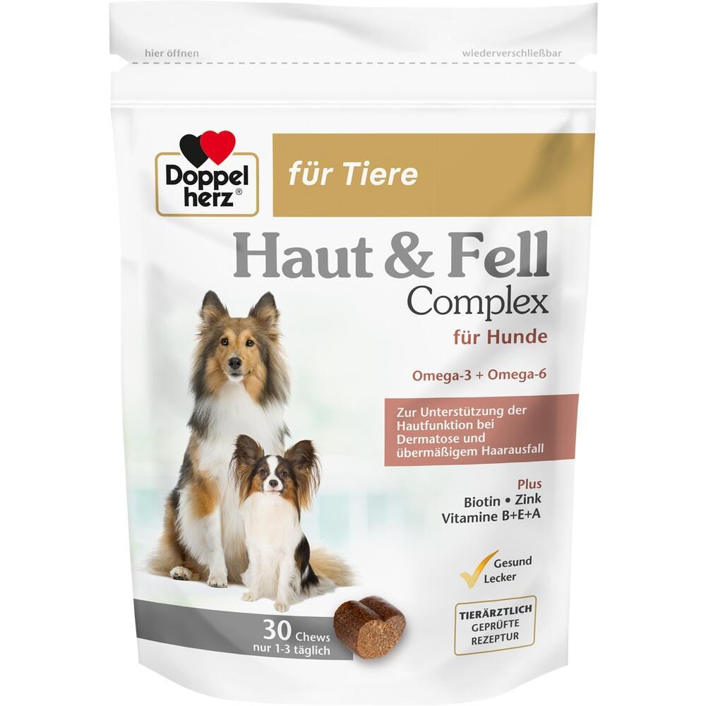 Verpackung mit Nahrungserg&auml;nzung f&uuml;r Hunde, zeigt zwei Hunde auf der Vorderseite.
