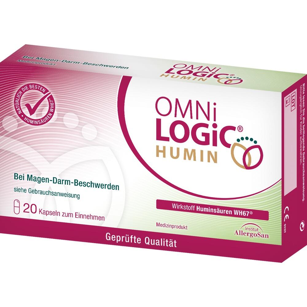Verpackung von Kapseln gegen Magen-Darm-Beschwerden mit dem Namen "Omni Logic Humin".
