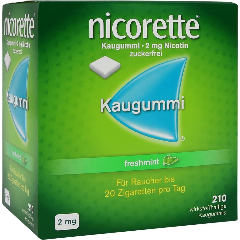Gr&uuml;ne Packung Nicorette-Kaugummi mit 2 mg Nikotin in Freshmint-Geschmack.