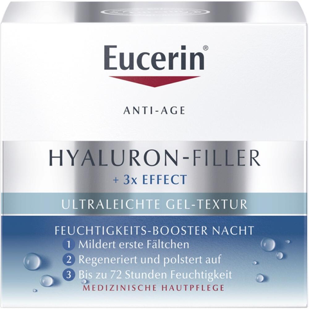 Eine Packung Eucerin Hyaluron-Filler Gel f&uuml;r Anti-Age Hautpflege.