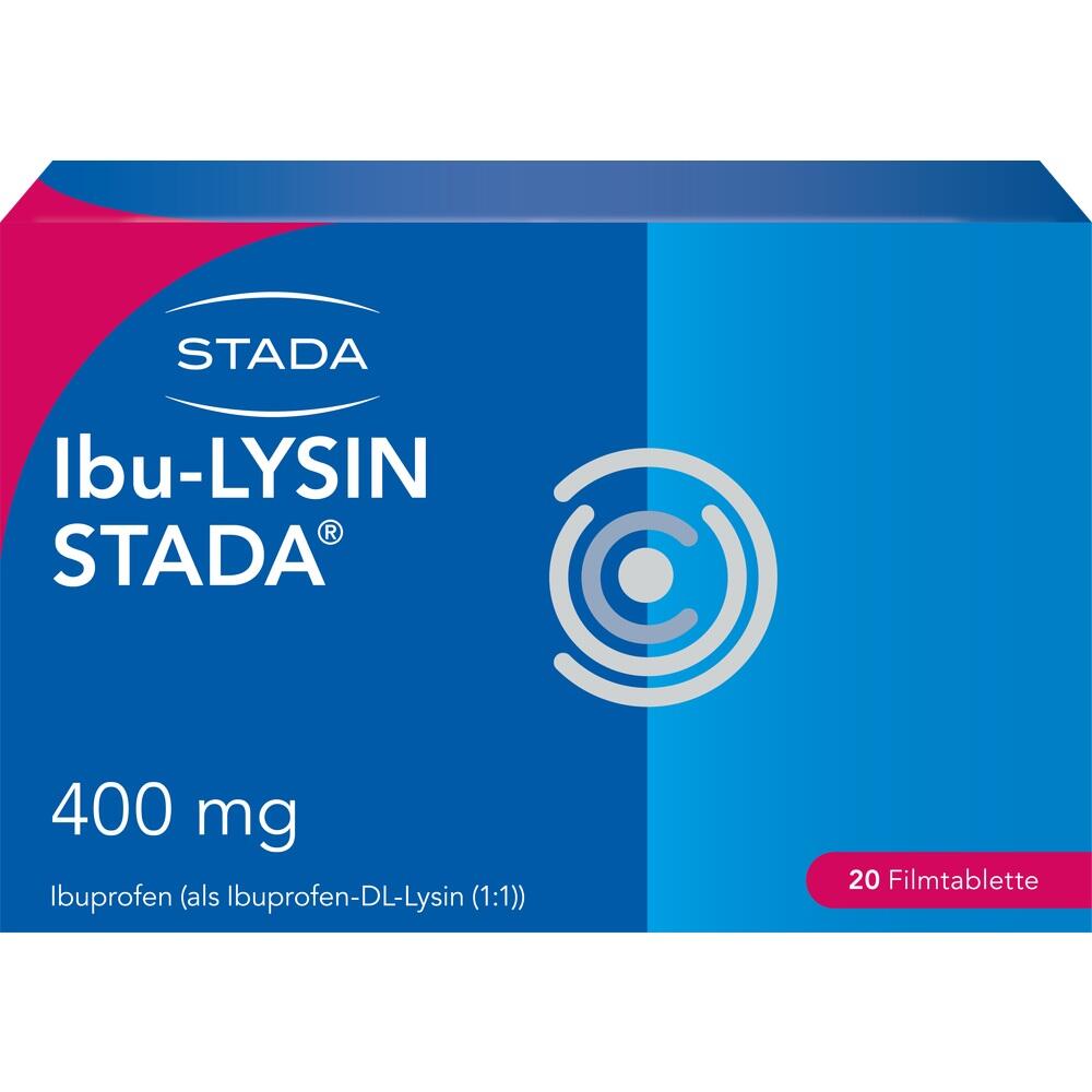 Blaue Medikamentenverpackung mit der Aufschrift "Ibu-LYSIN STADA 400 mg".