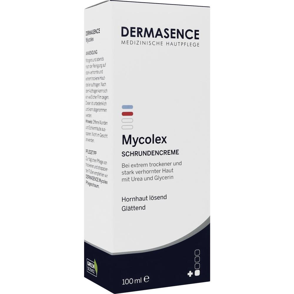 Wei&szlig;e Verpackung einer Schrundencreme namens Mycolex von Dermasence.