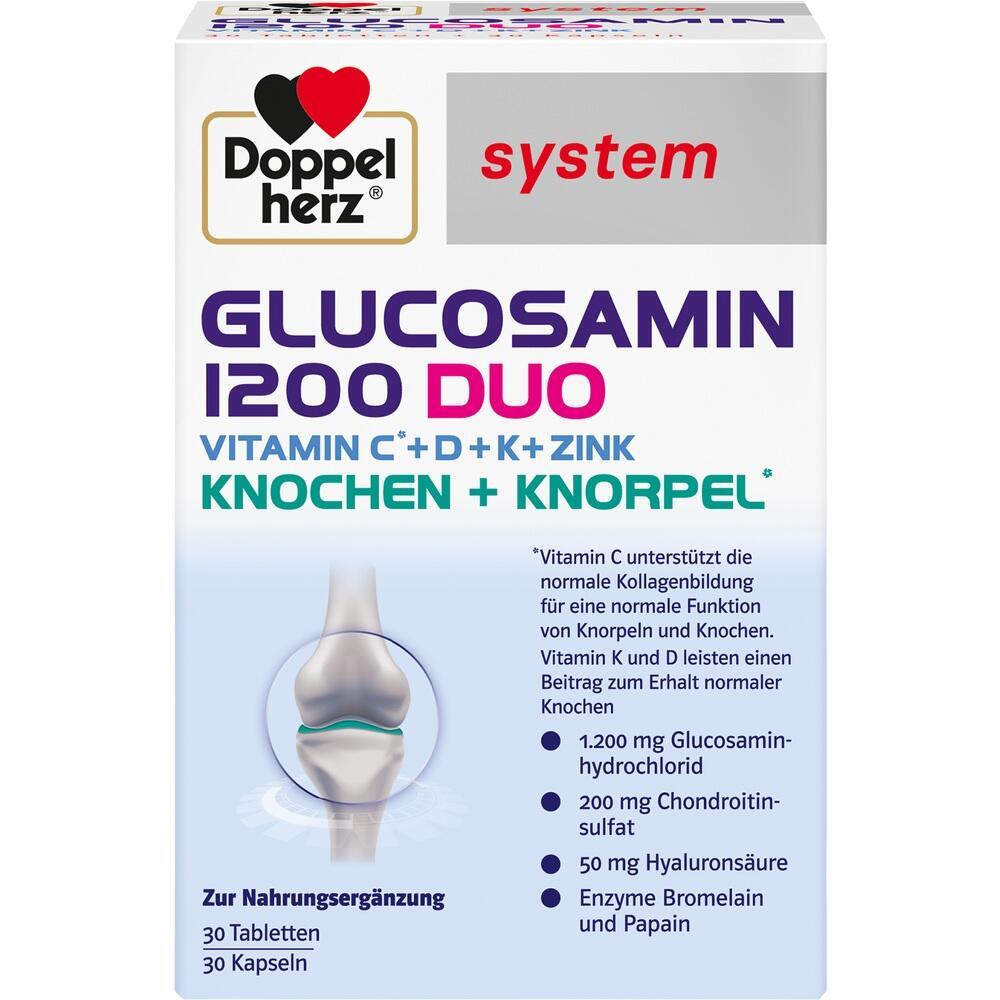 Wei&szlig;e Verpackung mit Doppelherz-Logo und Informationen zu Nahrungserg&auml;nzung f&uuml;r Gelenke.