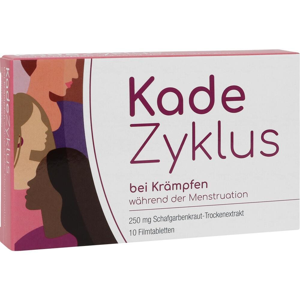 Rote Medikamentenpackung gegen Menstruationskr&auml;mpfe mit stilisierten Frauenprofilen.