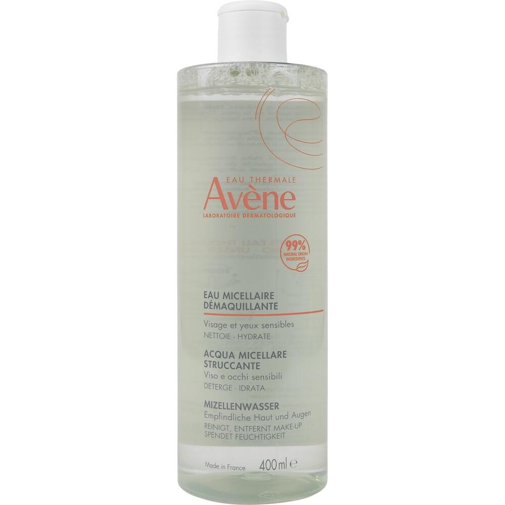 Flasche mit Av&egrave;ne Mizellenwasser zur Reinigung empfindlicher Haut und Augen.