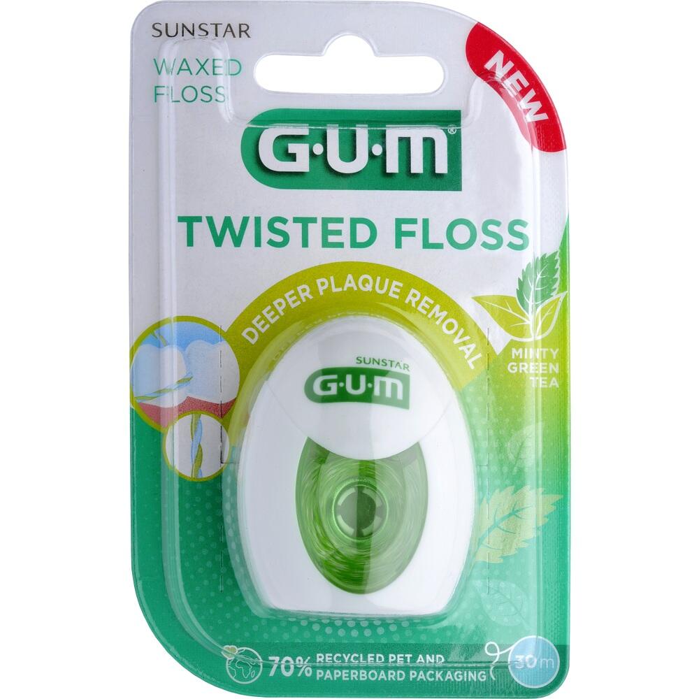 Verpackung von gewachster Zahnseide mit gr&uuml;nem Tee-Geschmack von GUM.