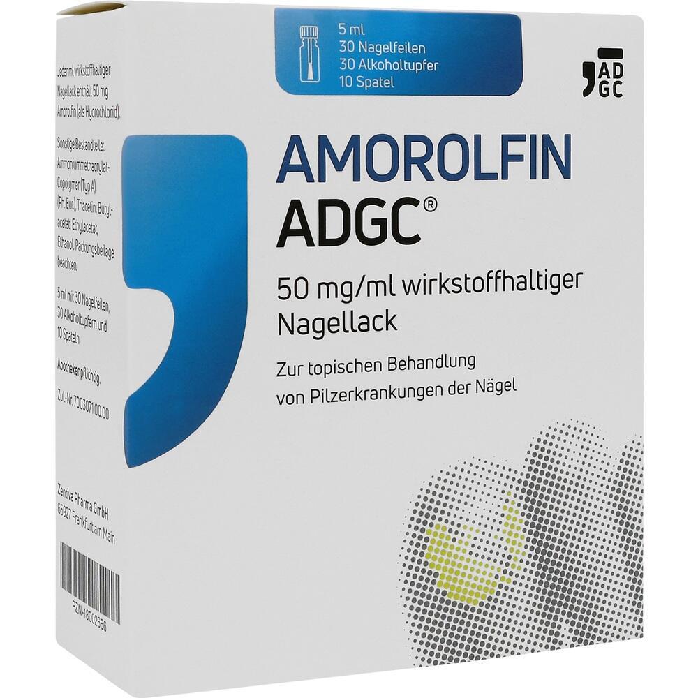 Eine Packung Amorolfin ADGC Nagellack zur Behandlung von Nagelpilz.