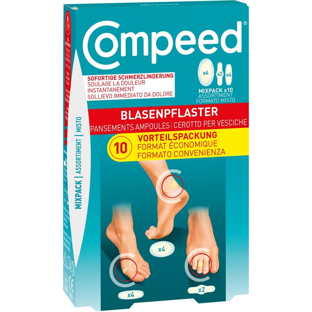 Eine Packung mit Blasenpflastern f&uuml;r die F&uuml;&szlig;e.
