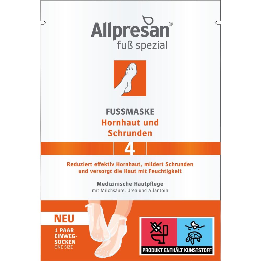 Verpackung einer Fußmaske gegen Hornhaut und Schrunden von Allpresan.