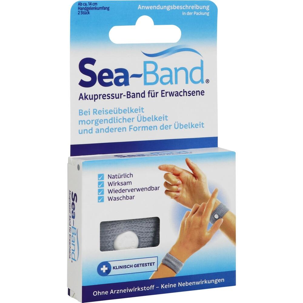 Eine Packung Akupressur-B&auml;nder f&uuml;r Erwachsene zur Linderung von &Uuml;belkeit.