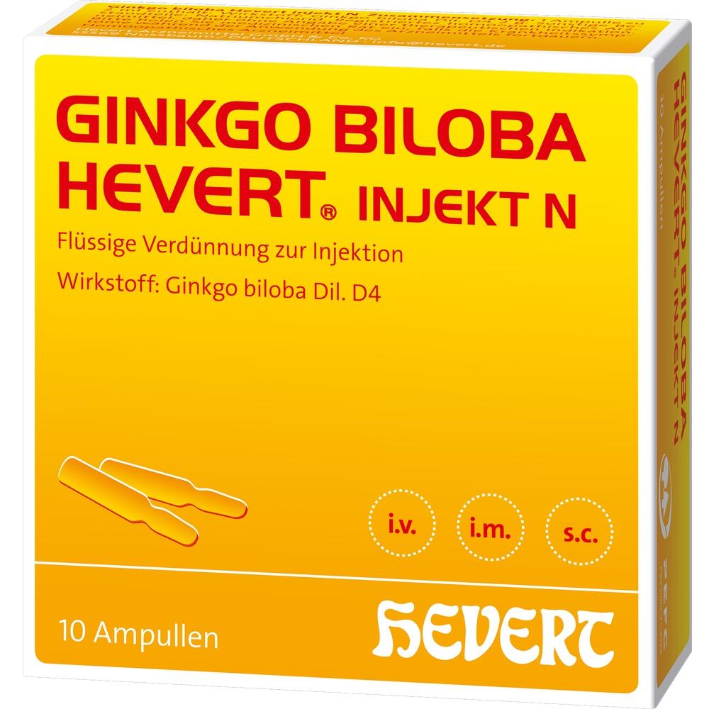 Orange Verpackung von Ginkgo Biloba Hevert Injektionsl&ouml;sung.
