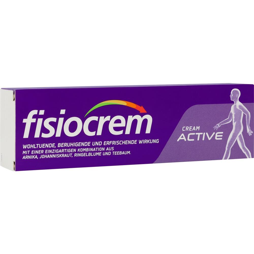 Lila Verpackung einer Schmerzcreme namens Fisiocrem Active mit wei&szlig;er Schrift.