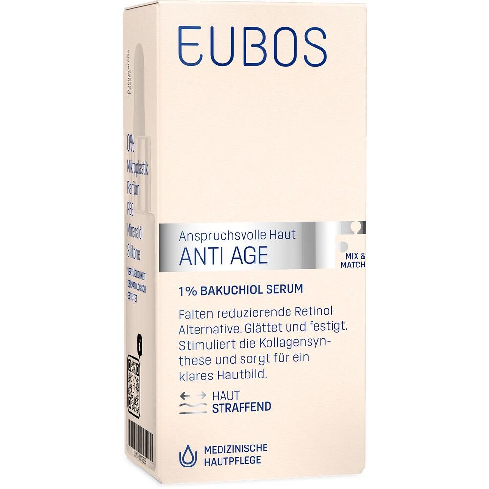 Beige Verpackung eines Anti-Age-Serums mit Bakuchiol f&uuml;r straffe Haut.