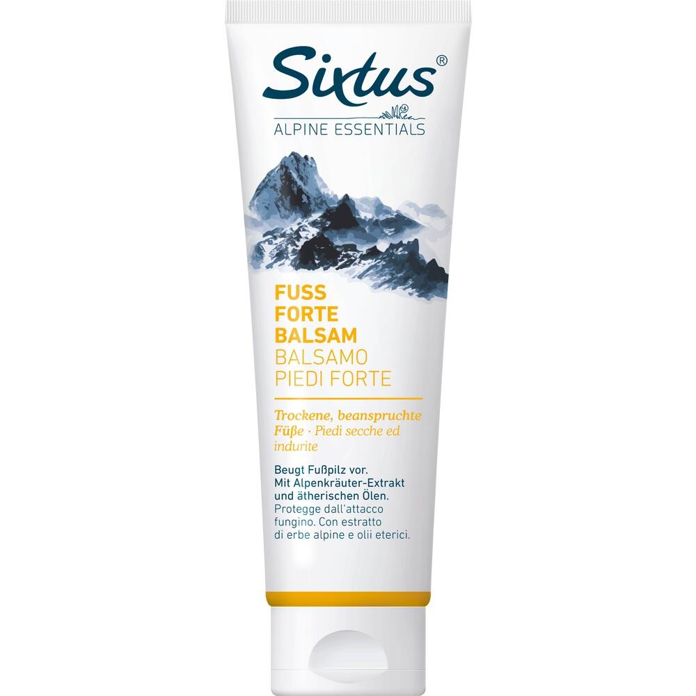 Eine Tube Fußbalsam mit Bergmotiv für trockene, beanspruchte Füße.
