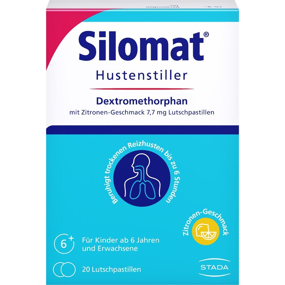 Blaue Packung von Lutschtabletten gegen Husten mit Zitronengeschmack.