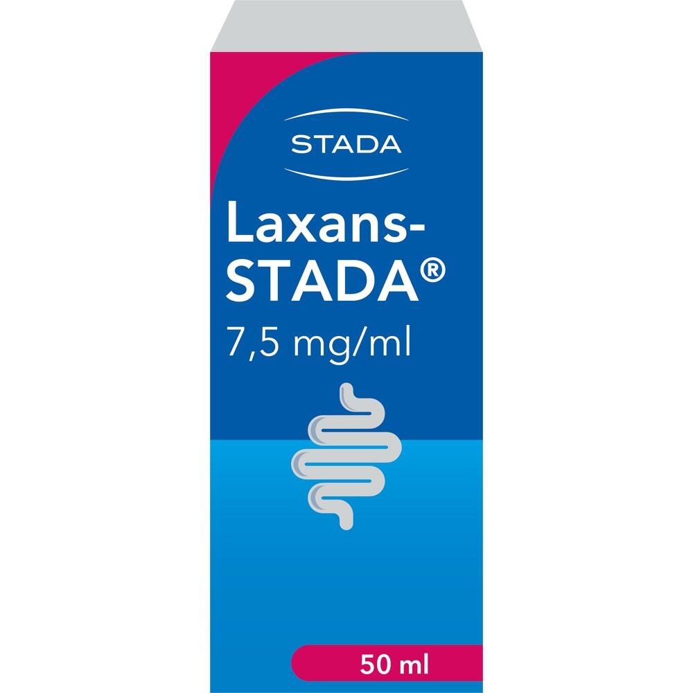 Blau-wei&szlig;e Verpackung mit Aufschrift "Laxans-STADA, 7,5 mg/ml, 50 ml".