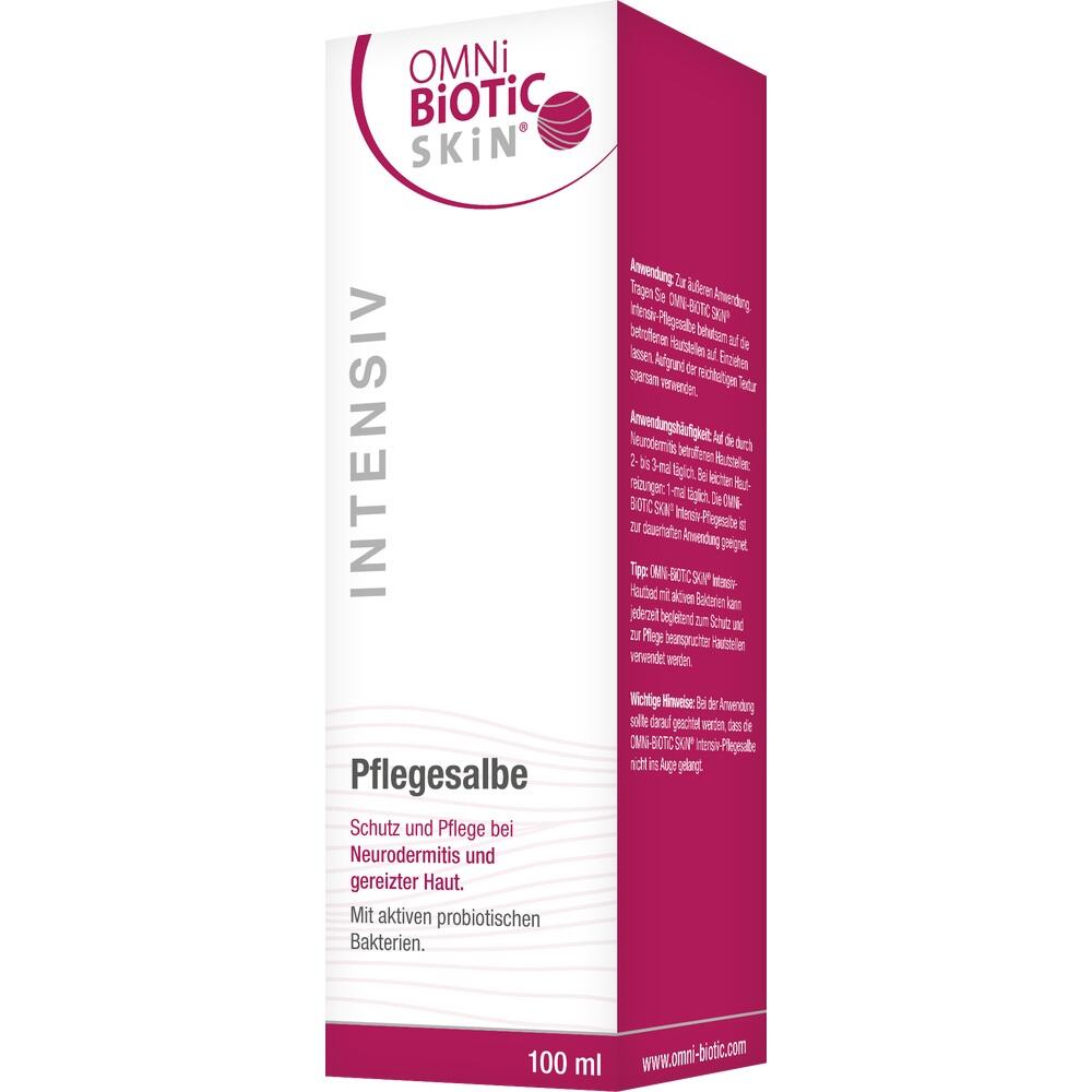 Wei&szlig;e Verpackung einer Pflegesalbe gegen Neurodermitis, 100 ml, mit probiotischen Bakterien.